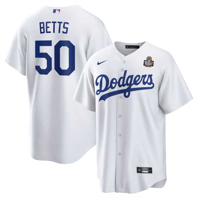 Men's Los Angeles Dodgers #50 Mookie Betts White 2024 World Series Cool Base Stitched Jersey Dzhi,We sell and wholesale Men's Los Angeles Dodgers #50 Mookie Betts White 2024 World Series Cool Base Stitched Jersey Dzhi on line form chian!